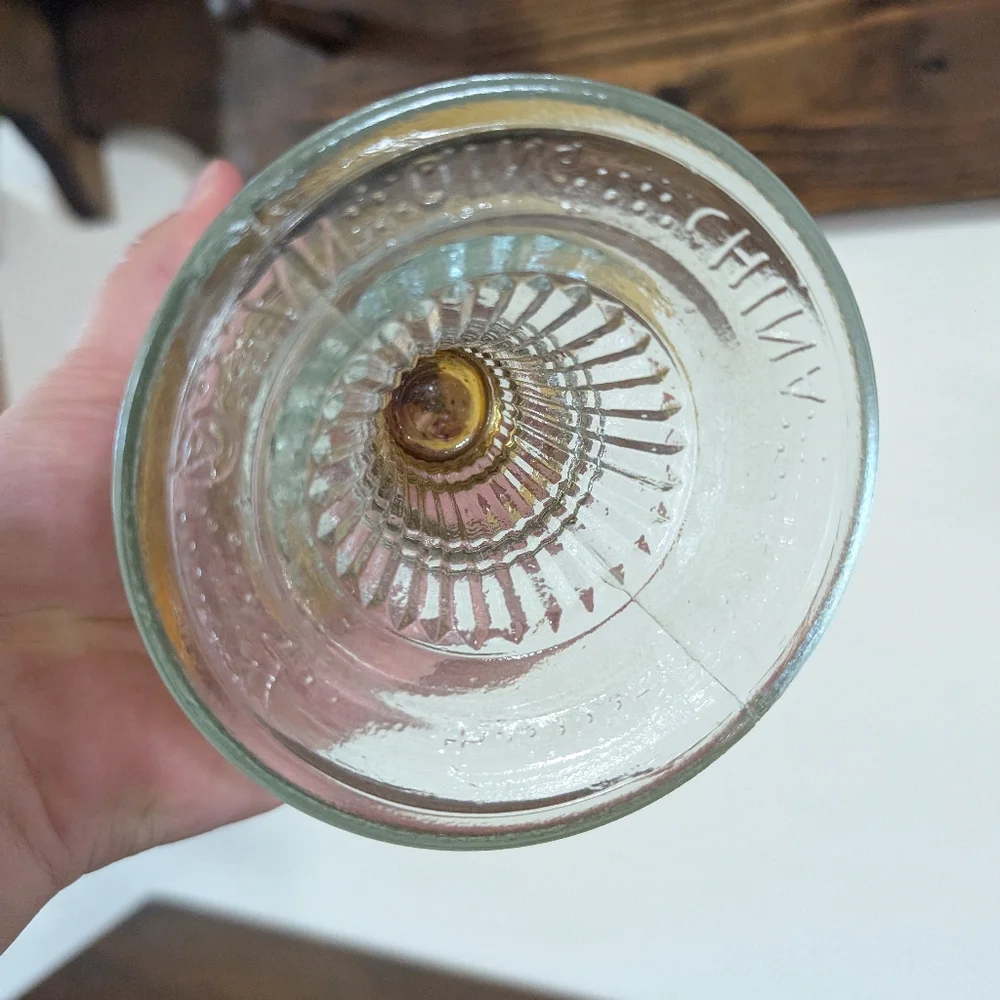 Vintage AN QING CHINA Pressed Clear Glass Pedestal Base Oil Lamp Bird Farm